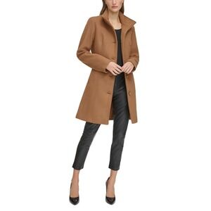Calvin Klein Coat Womens XL Walker Coat Button Front Tobacco Melange Camel